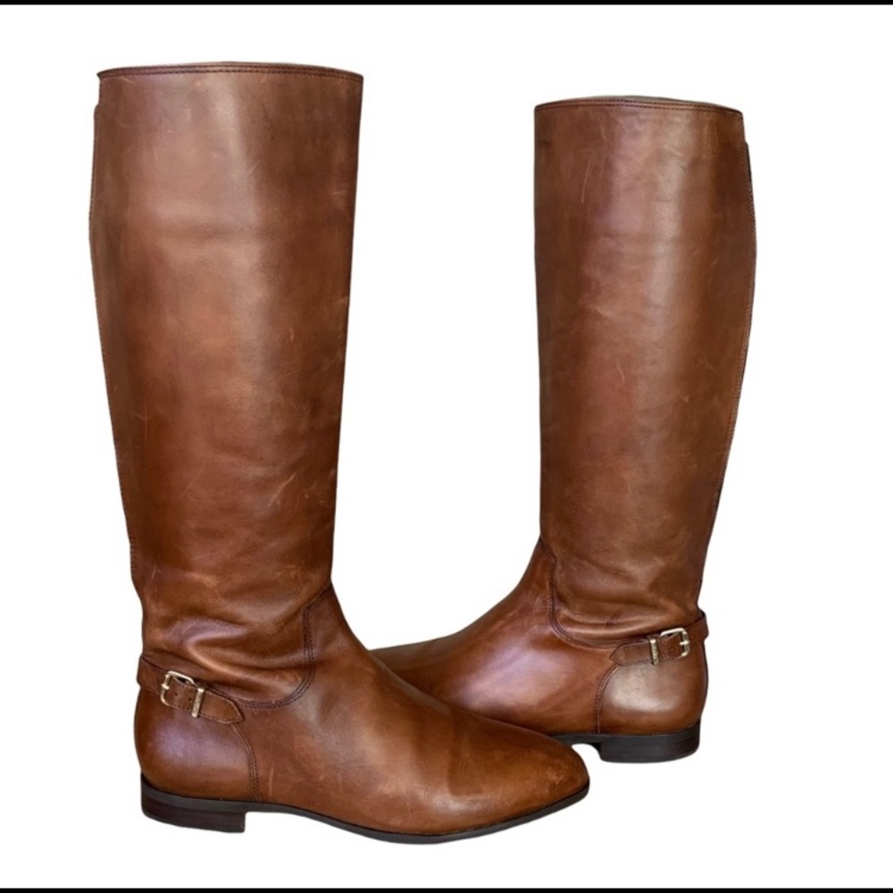Women’s Nurture Brown Leather Riding Boots Wide Calf